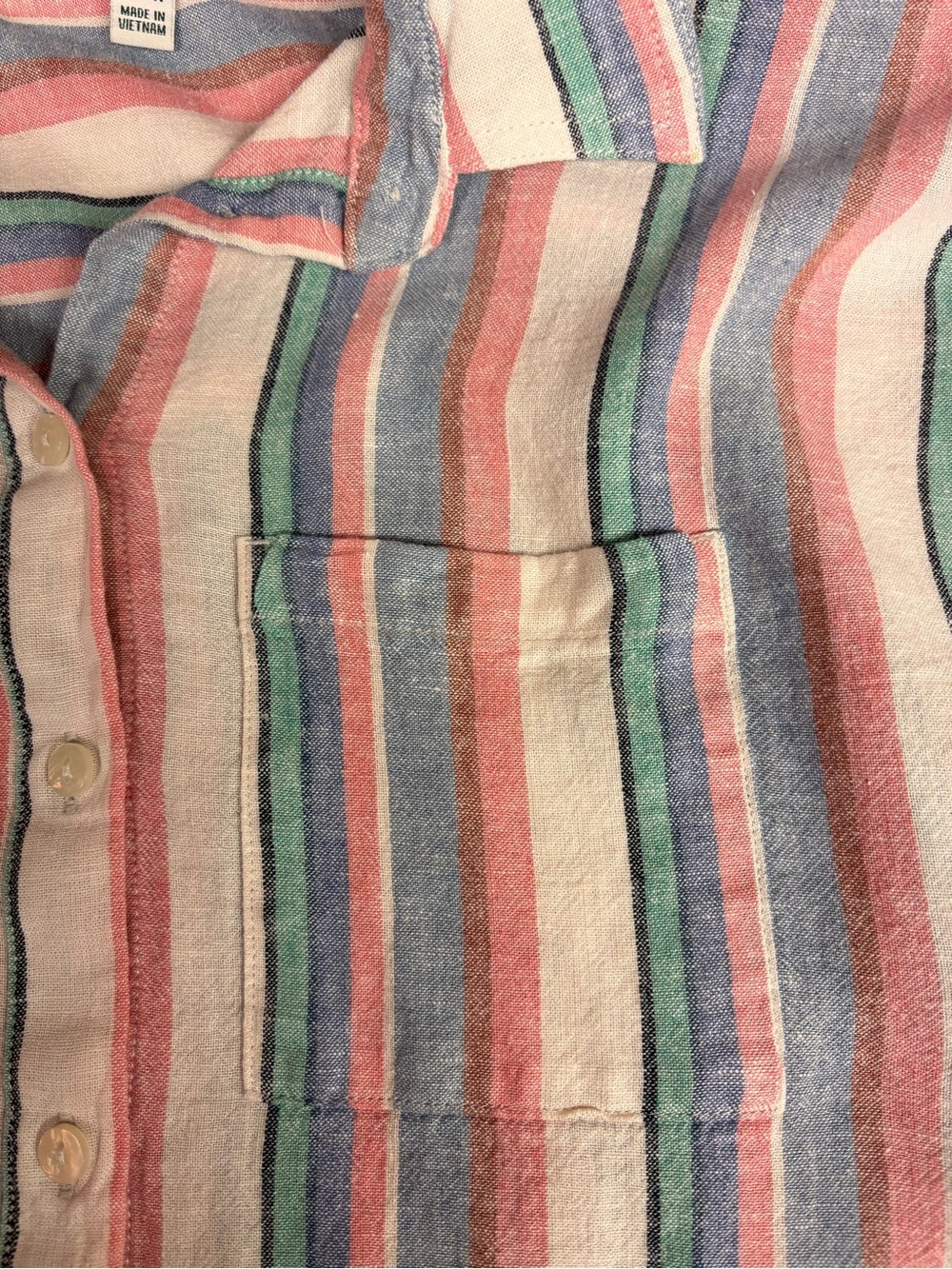 Orvis Linen Blend Striped Button Down Women’s Small Multicolor Short Sleeve Top - Picture 6 of 7